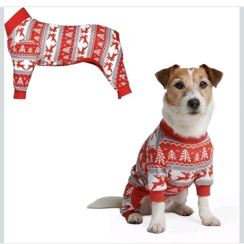Spark Paws Dog‎ Pajamas Sz 3XL Red Holiday Reindeer Print 30" chest 21" back